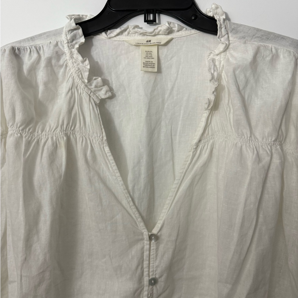 H&M white ruffle button up long sleeve blouse oversized EUC - Picture 7 of 11